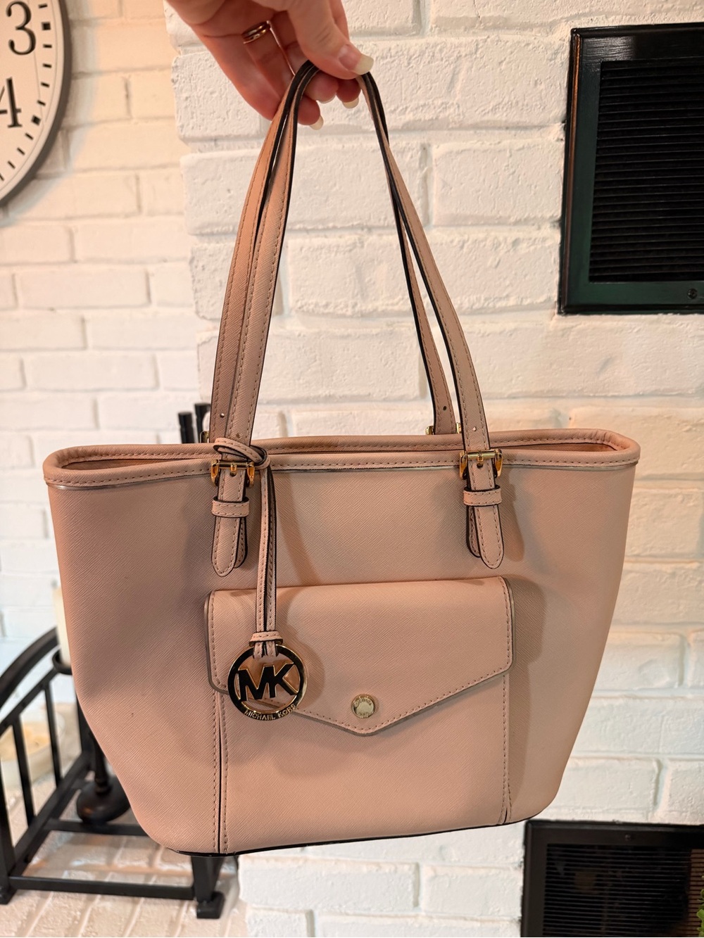 Michael Kors Pink Saffiano Tote with Front Pocket